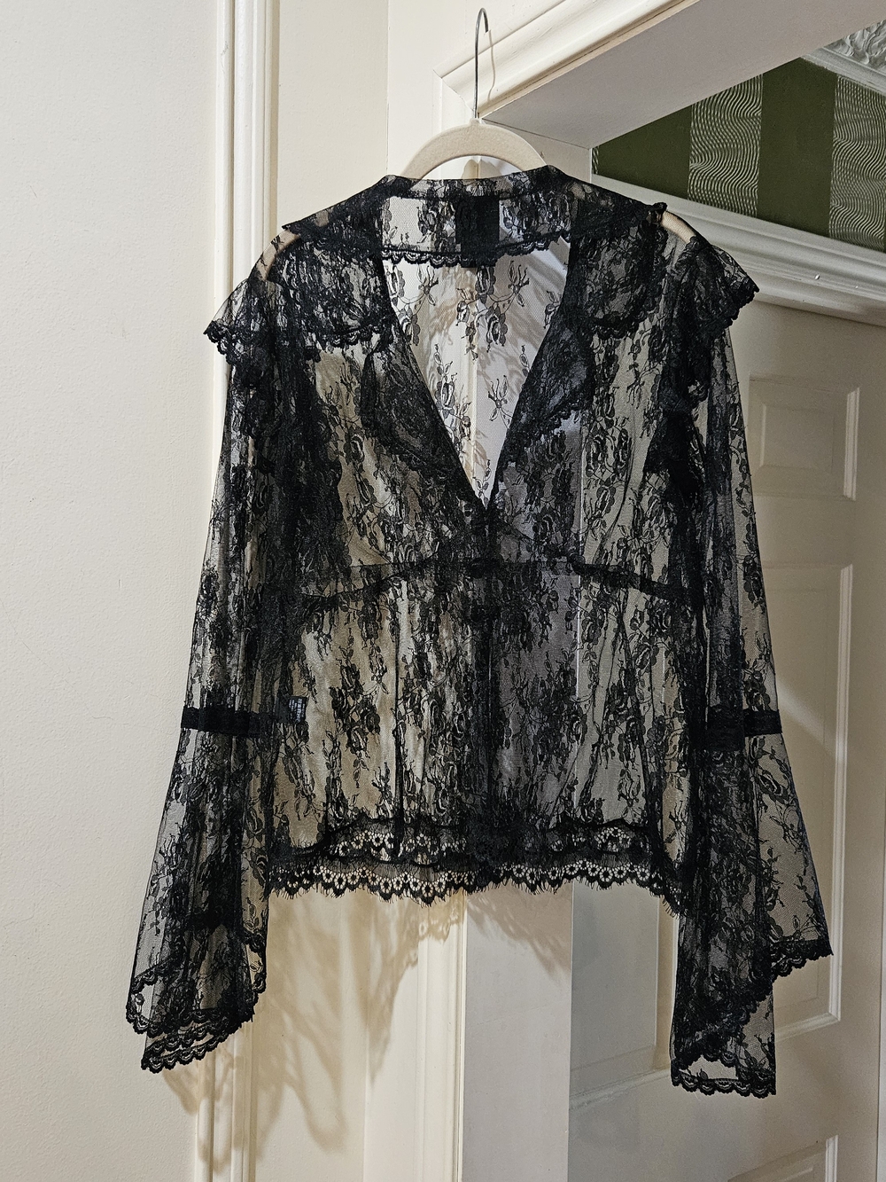 Anna SUI Sheer Black Lace Peplum Top SIZE 10 - Picture 4 of 5